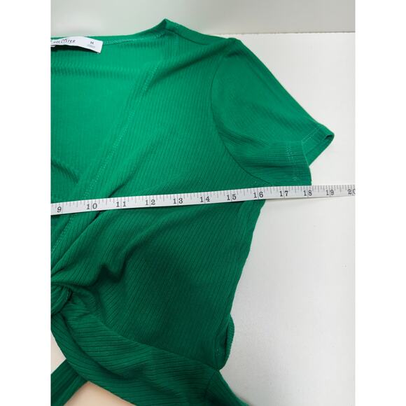 Y2K Hollister Cropped Shirt Junior Sz M Hunter Green Tie Front Low V Neck - Picture 6 of 7